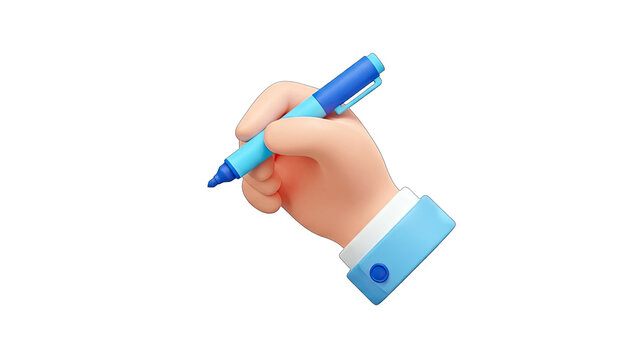 3D Cartoon Hand Holding a Blue Marker Pen on transparent background