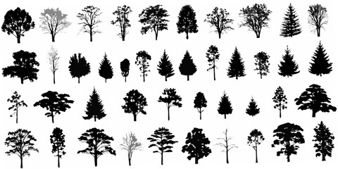 Collection of silhouetted tree shapes in a grid layout nature s diversity