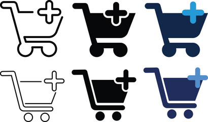 E- commerce business care visual symbol shopping cart with plus signs representing adding items to a cart