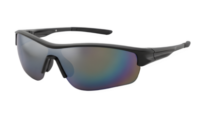 Professional sports sunglasses with iridescent rainbow lenses, PNG with alpha channel for endurance gear