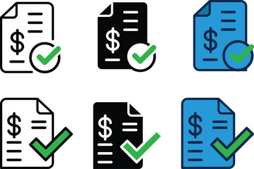 Approval or completion symbol visual a document with a dollar sign and a checkmark