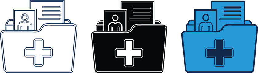 Medical folder symbol with a plus symbol and patient information