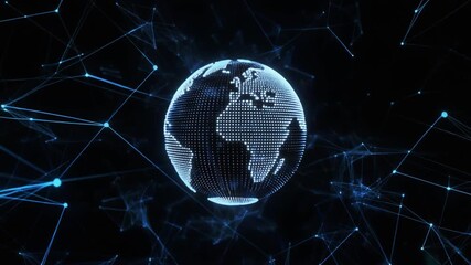Digital Earth represented by glowing connected dots and lines on a dark background, symbolizing global network and technology - Powered by Adobe