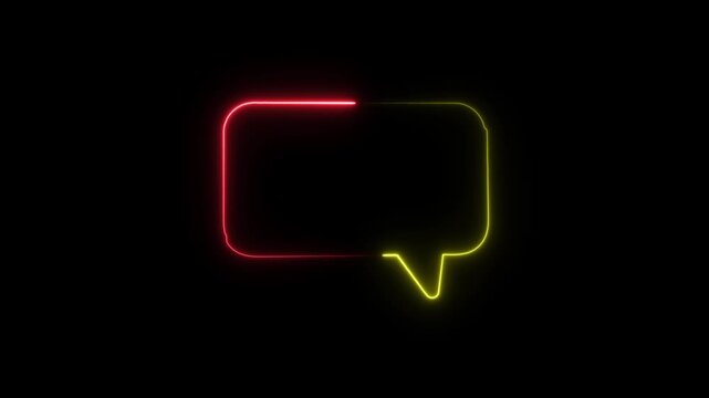 Glowing neon message bubble animation. SMS or chat message icon neon line glowing. Talk bubble, cloud speech bubble concept