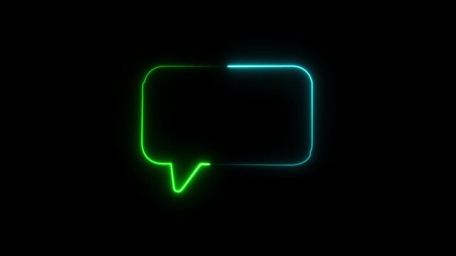 Glowing neon message bubble animation. SMS or chat message icon neon line glowing. Talk bubble, cloud speech bubble concept