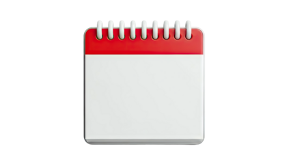 3D Blank Calendar with Red Header and Silver Binding on transparent background