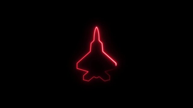 Neon rocket and air plane icon isolated on black background. plane icon, flay icon animation concept,Airplane flight neon sign.4k video.