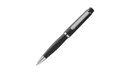 Black and Silver Ballpoint Pen in Modern Minimalist Design with Soft Studio Lighting on White Background for Stationery Advertising