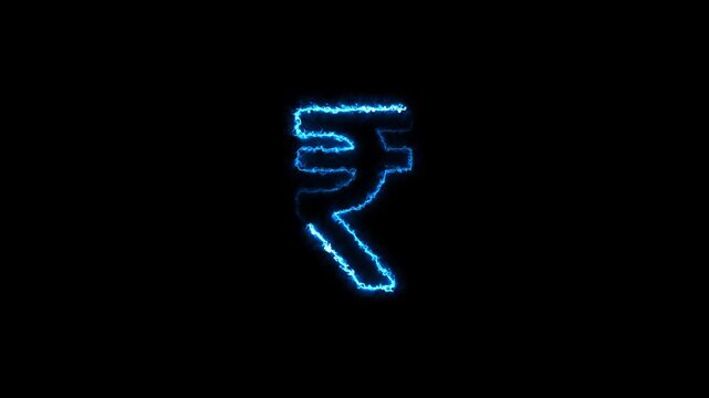 Glowing Neon rupee currency Icon animation. neon Indian rupee symbol animation on black background for finance, Finance and Money Symbol On Indian rupee currency.
