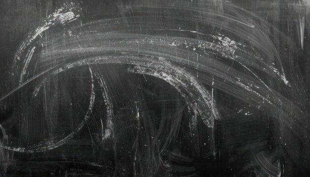 grunge texture background smeary white chalk on black chalkboard with dusty erasures and gritty streaks
