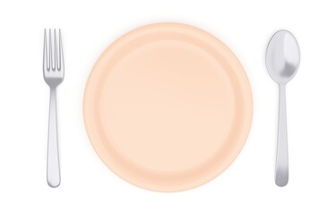 3Dイラスト_皿とカトラリー_オレンジ