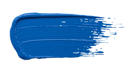 Blue paint stroke in abstract expressionist style with vibrant color and textured brushwork on white background for art design