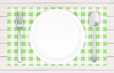 3Dイラスト_皿とカトラリー_ランチョンマット_緑
