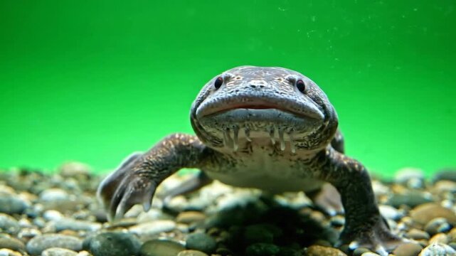 Lungfish Walking on Riverbed with Green Screen Background Isolated Animal Stock Footage for Education, Nature Documentary and