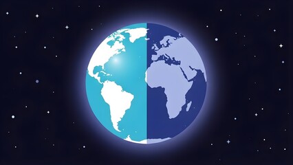 Fototapeta premium Illustration of glowing Earth planet in dark space with stars, representing world, global, and universe theme.