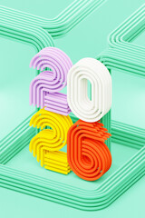 3d illustration Happy new year 2026 background template. Holiday volumetric 3D illustration of the   number 2026. Festive poster or banner design. Modern happy new year background