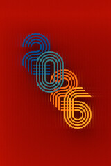 Holiday volumetric 3D illustration of the   number 2026. Festive poster or banner design. Modern happy new year background