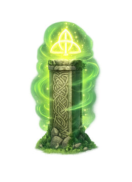 Celtic stone pillar with glowing rune