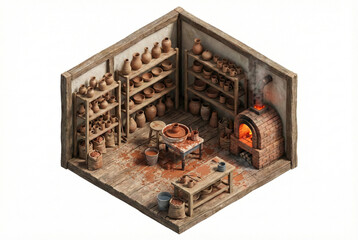 Isometric Traditional Pottery Workshop Studio