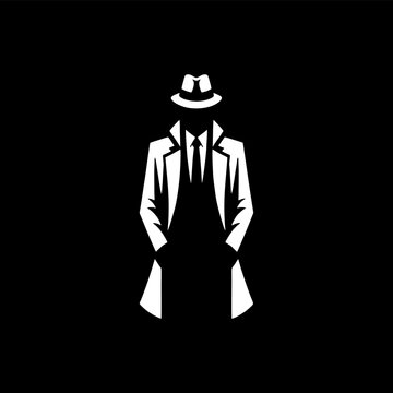simple silhouette of a man wearing coat and hat like detective spy
