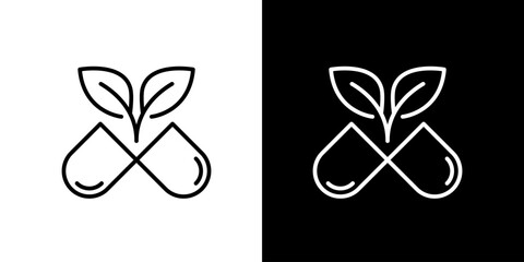 Icon representing health and wellness, with a capsule intertwined with plant leaves for a natural approach to healthcare