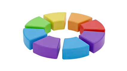 3D Colorful pie chart segments arranged in a circle on transparent background