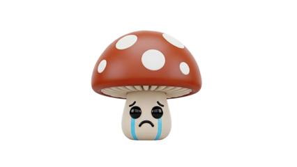 3D Cute Crying Mushroom Character Illustration on transparent background
