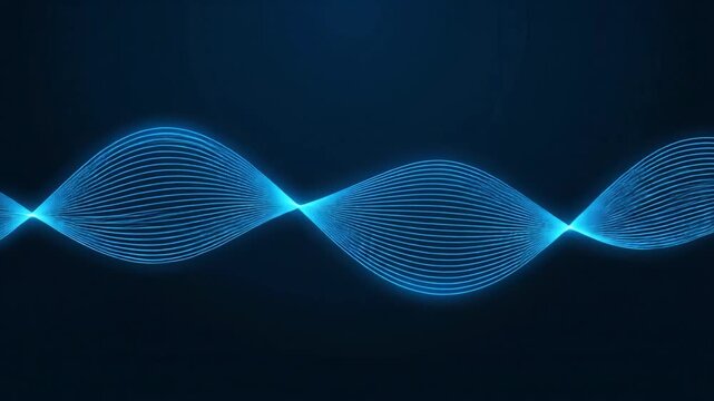 Vibrant blue wave patterns flowing dynamically across a dark background, creating a modern futuristic digital energy visualization perfect for technology themes.