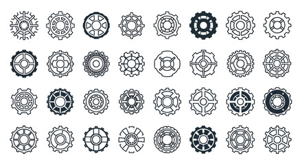 A collection of various detailed gear and cogwheel vector illustrations, perfect for industrial design, engineering concepts, and mechanical themes, presented in a clean, modern style.