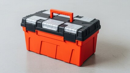 Red Plastic Toolbox on Work Surface