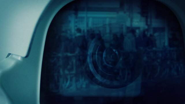 Crowd Of People Reflect In CCTV Camera