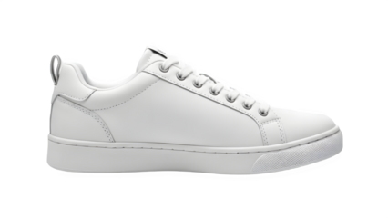 Minimalist white leather sneaker for men or women, clean casual footwear background removal for shoe store catalog graphics.