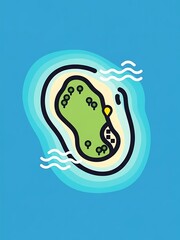 Stylized top-down view of a remote tropical island getaway destination