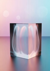 Surreal Crystal Cube with Gradient Hues and Refractive Patterns Art Piece