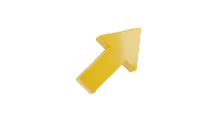 3D Yellow arrow pointing up and right on transparent background