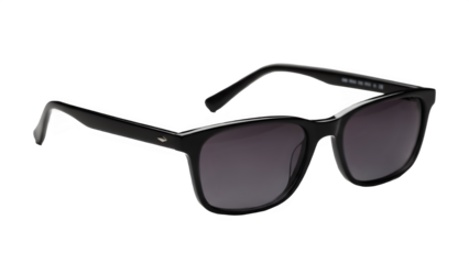 Sophisticated black rectangular sunglasses with dark lenses, classic professional eyewear cut-out for business and lifestyle imagery.