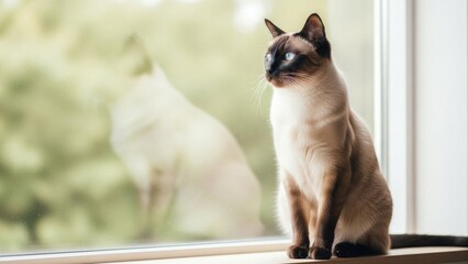 Siamese Cat Looking Out Window