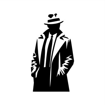 simple vector of police detective spy silhouette hat suit