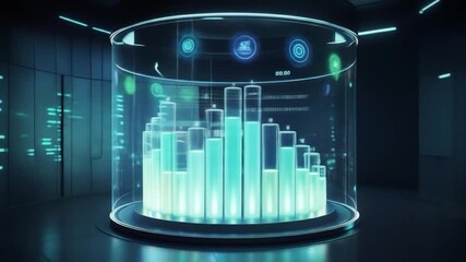 Futuristic Data Visualization: Exploring Business Intelligence with Holographic Technology Interface - Powered by Adobe
