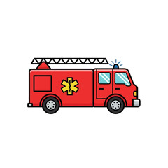 A cartoon illustration of a red fire truck with a ladder and star