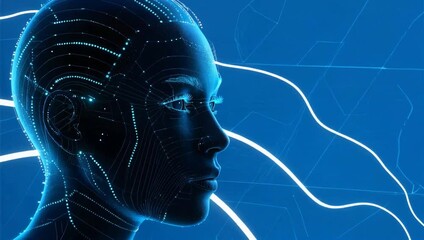 AI human head with digital circuitry