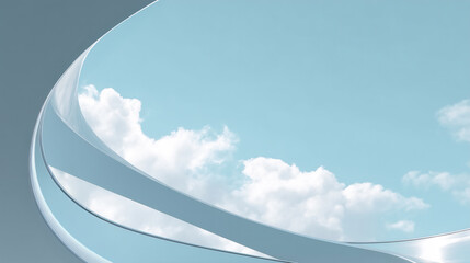 Serene Abstract Blue Curves Framing a Bright Sky with White Clouds