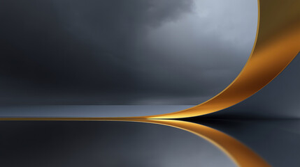 Elegant Abstract Design with Golden Curve on Dark Reflective Surface