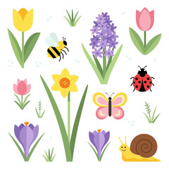 A cheerful assortment of spring flowers insects and a playful garden snail © Photo Sell