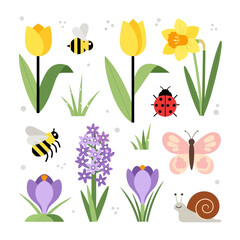 Spring blooms and buzzing insects a cheerful floral and fauna illustration © Photo Sell