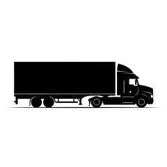A black silhouette of a semi truck with a large trailer is shown