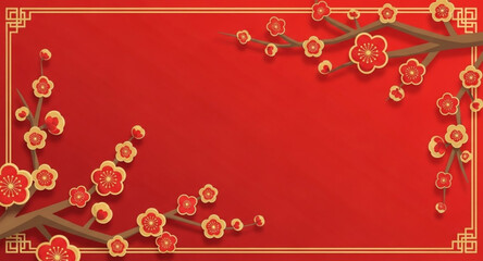 Red background with flowers