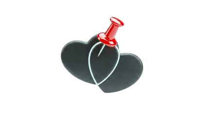 3D Two Hearts Pinned Together on transparent background
