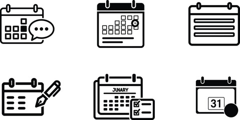 calendar icons with various symbols and markings on a transparent background