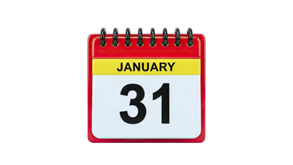 3D January 31st Calendar Page on transparent background